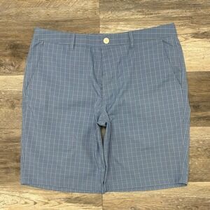 Bonobos Golf Tattersall Plaid Blue Mens 36 10" Inseam Flat Front Chino Shorts‎